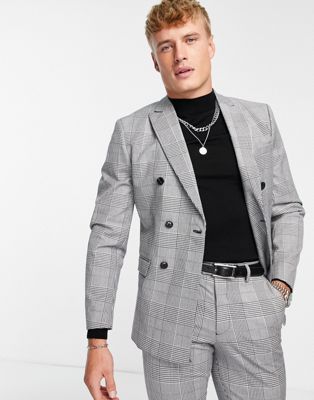 Jack & Jones Premium relaxed fit double breasted suit jacket in heritage check - ASOS Price Checker