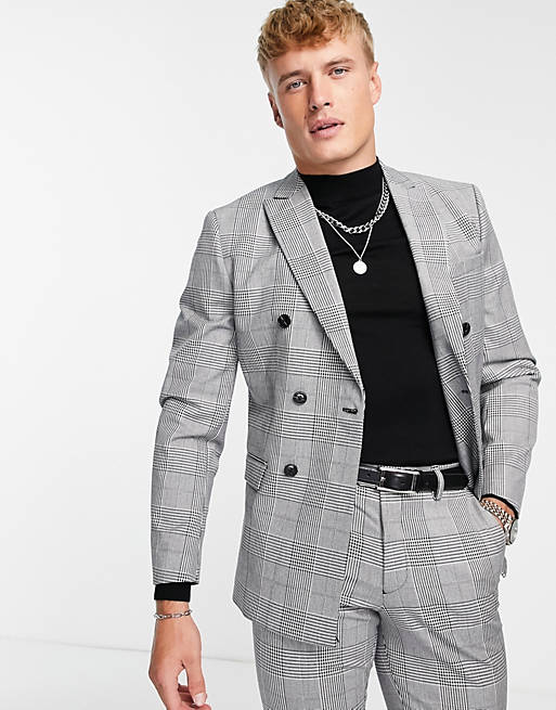Jack & Jones Premium relaxed fit double breasted suit jacket in heritage check