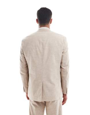 Jack & Jones Premium Relaxed Fit Linen Mix Suit Jacket In Neutral
