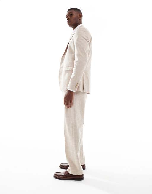 Jack & Jones Premium relaxed fit linen mix suit pants in beige, 3 of 5