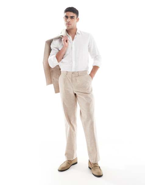 Jack & Jones Premium relaxed fit linen suit trouser in beige - view 1