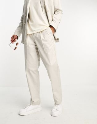 Jack & Jones Premium relaxed fit suit trousers in cream