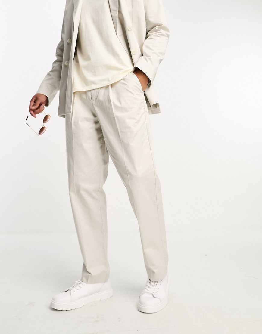 Jack & Jones Premium relaxed fit suit trousers in cream-Neutral