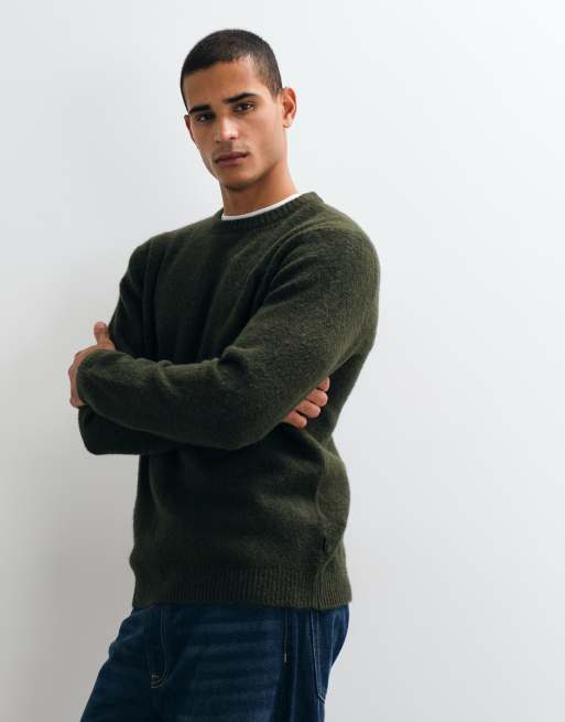 Jack & Jones premium rib knit sweater in dark green, 3 of 5