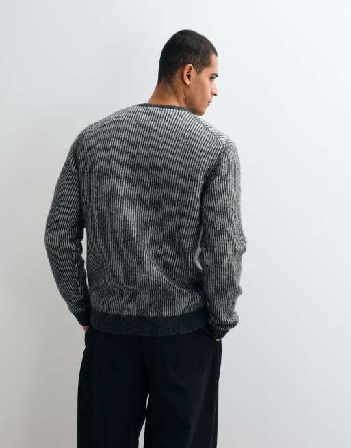 Jack & Jones premium ribbad stickad tröja med grå ränder, 5 av 5
