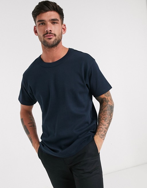 Jack & Jones Premium ribbed collar relaxed fit t-shirt in navy