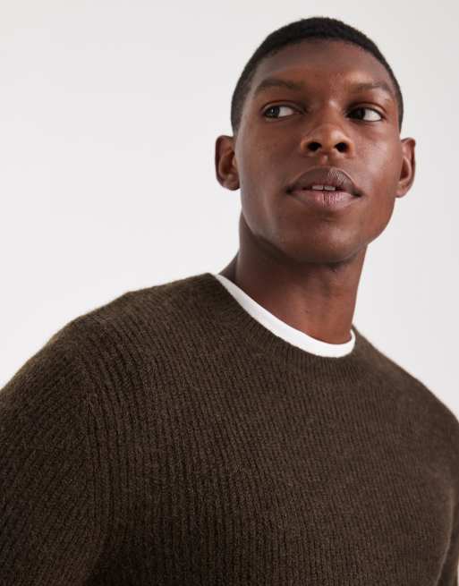 Jack & Jones premium ribbed fluffy jumper in brown, 5 of 5