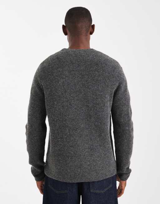 Jack & Jones premium ribbed fluffy jumper in grey, 3 of 5