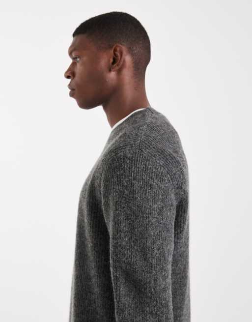 Jack & Jones premium ribbed fluffy jumper in grey, 4 of 5