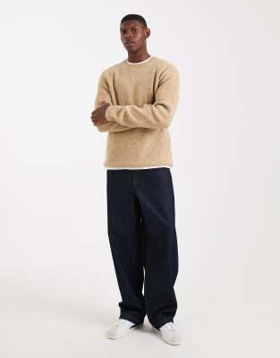 Jack & Jones Premium Ribbed Fluffy Sweater In Neutral