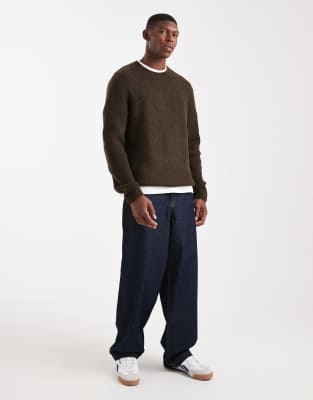 Jack & Jones Premium Ribbed Fluffy Sweater In Brown
