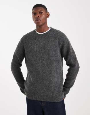 Jack & Jones Premium Ribbed Fluffy Sweater In Gray