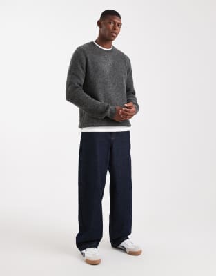 Jack & Jones Premium Ribbed Fluffy Sweater In Gray