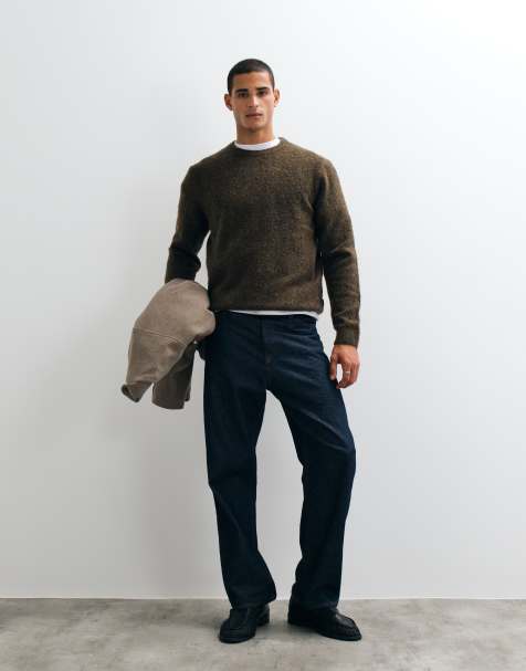Jack & Jones premium ribbed knit jumper in chocolate brown - view 1
