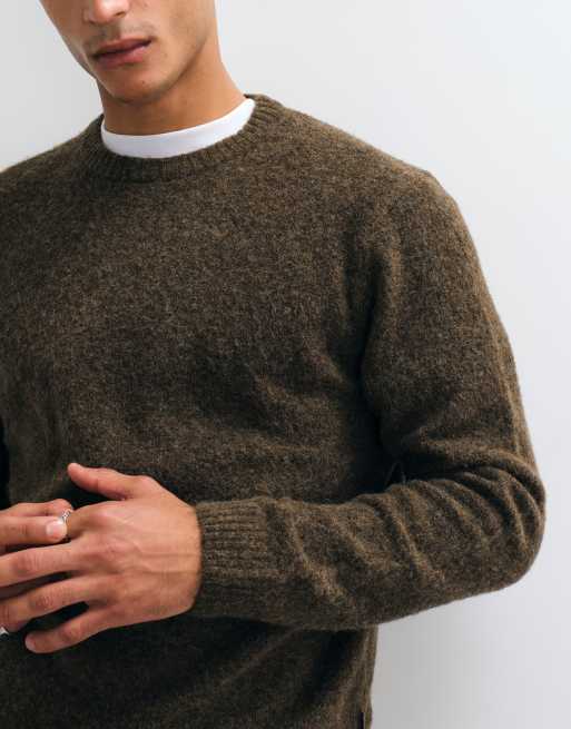 Jack & Jones premium ribbed knit jumper in chocolate brown, 3 of 5