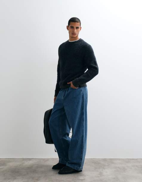 Jack & Jones premium ribbed knit jumper in grey and navy - view 1