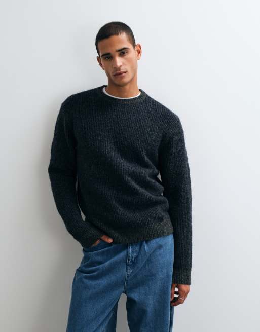 Jack & Jones premium ribbed knit jumper in navy, 2 of 5
