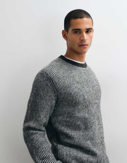 Jack & Jones premium ribbed knit sweater in gray stripe, 4 of 5