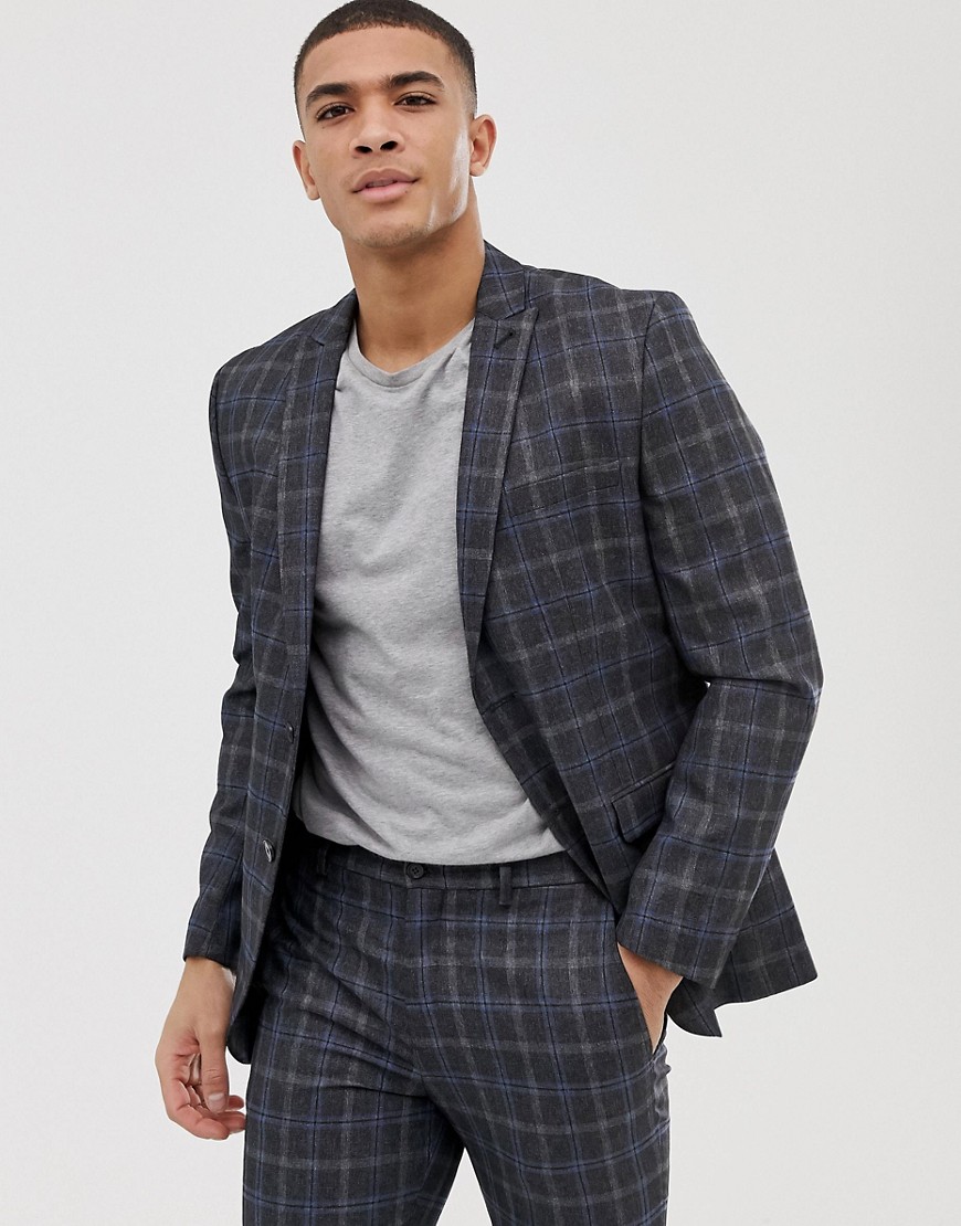 Jack & Jones – Premium – Rutig kostymjacka med smal passform-Grå