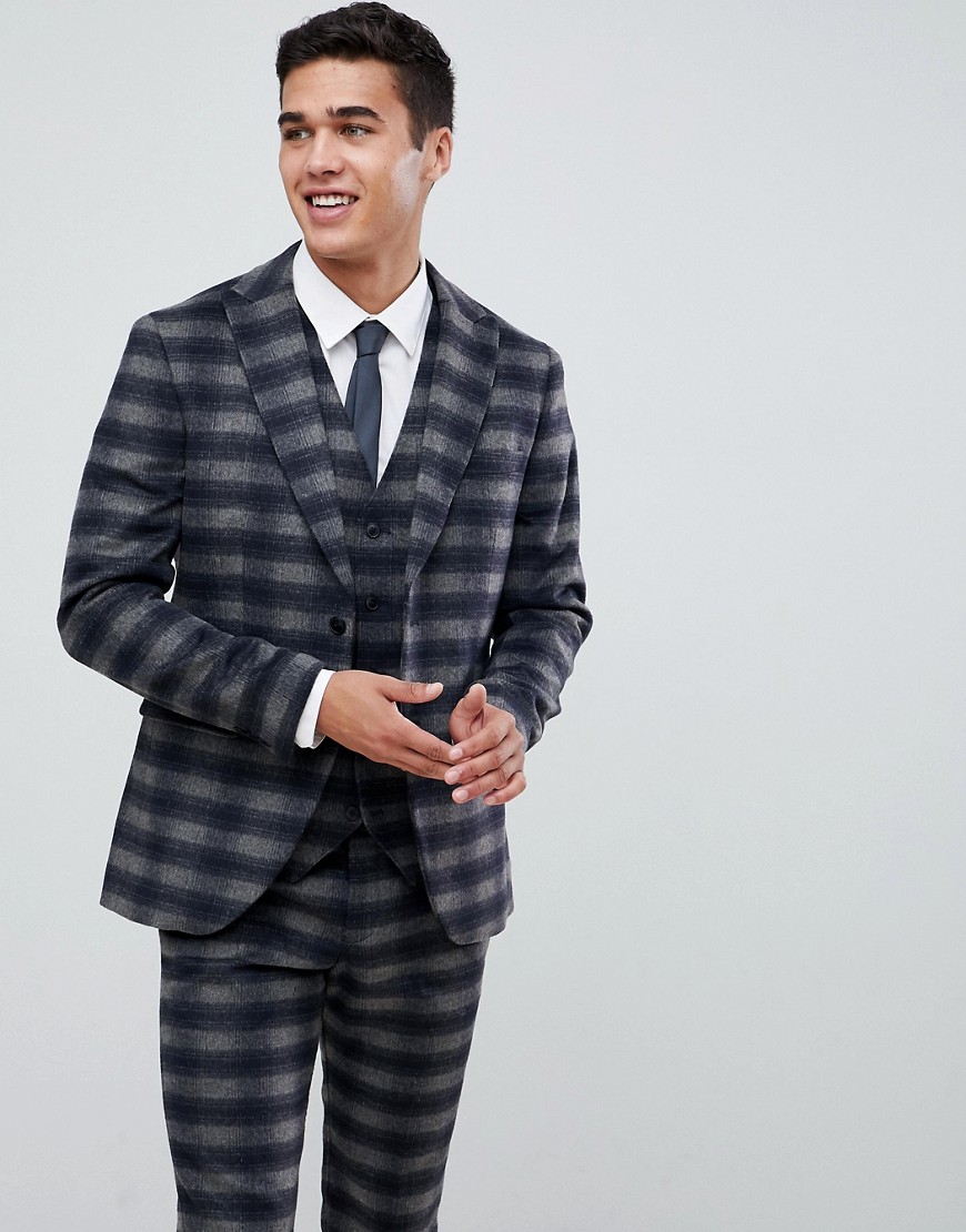 Jack & Jones – Premium – Rutig kostymjacka med smal passform-Marinblå