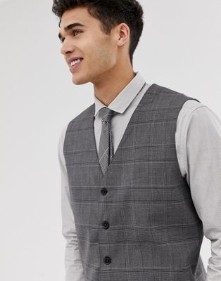 Jack & Jones – Premium – Rutig kostymväst med smal passform till bröllop-Grå