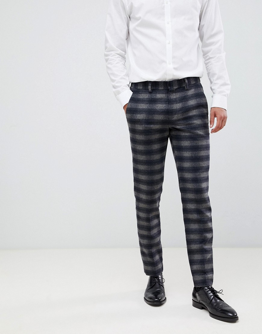Jack & Jones – Premium – Rutiga kostymbyxor med smal passform-Marinblå