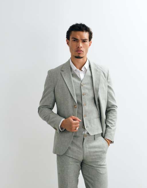 Jack & Jones – Premium – Salviagrön kostym i linnemix med smal passform, del av set, 4 av 5