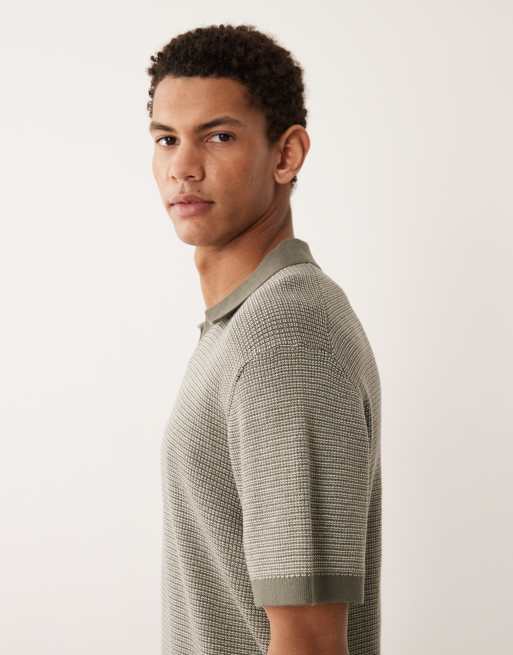 Jack & Jones - Premium - Salviegrøn strikket poloskjorte med halshak, 4 af 5