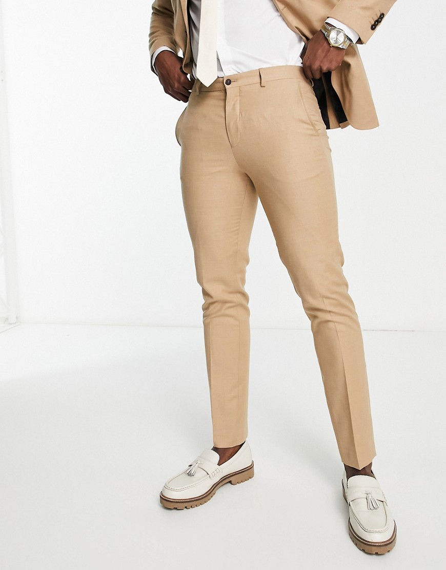 jack & jones - premium - sandfärgade kostymbyxor med supersmal passform-naturlig