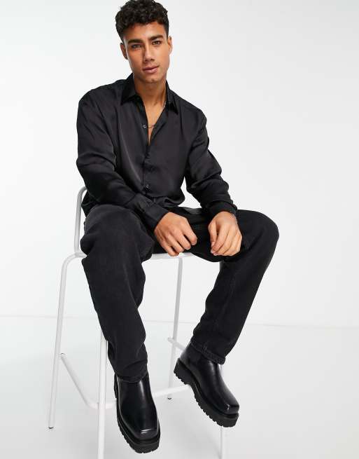 Jack & Jones - Premium - Satijnen overhemd met lange mouwen in zwart, 4 van 4