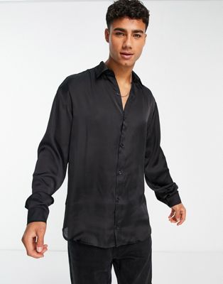 Jack & Jones Premium satin long sleeve shirt in black - ASOS Price Checker