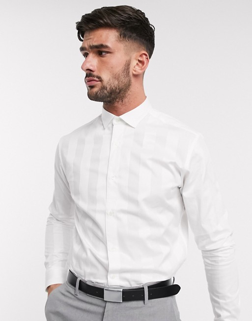 Jack & Jones Premium satin tonal stripe smart shirt in white