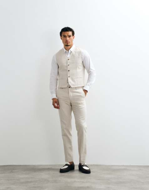 Jack & Jones Premium – Schmal geschnittene Anzughose aus Leinenmix in Beige, Kombiteil - view 1