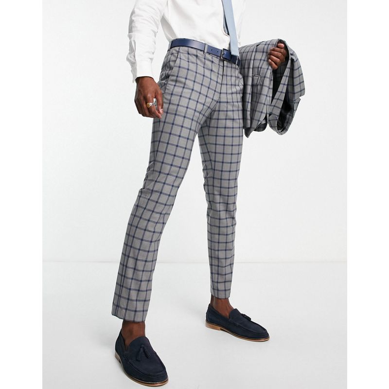 Jack & Jones – Premium – Schmal geschnittene Anzughose in Grau kariert