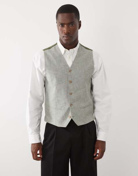 Jack & Jones Premium – Schmal geschnittener Anzug aus Leinenmix in Salbeigrün, Kombiteil - view 1