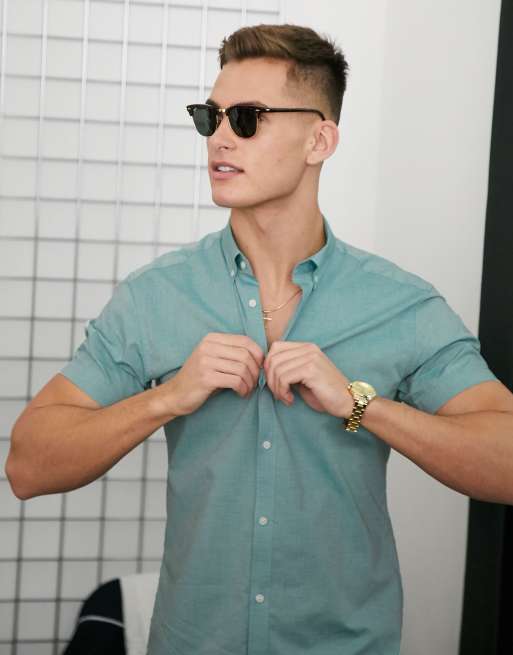 Jack Jones Premium Schmales Button Down Hemd Mit Kurzen Armeln In Grun Asos