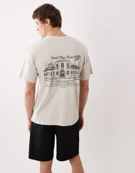 Jack & Jones Premium – Schweres T-Shirt in Beige mit Rückenprint - view 1