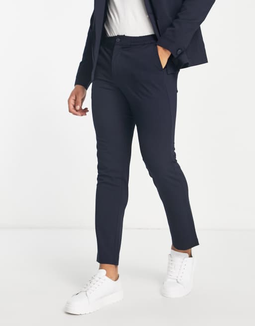 Jack & Jones Premium – Seersucker-Hose in Marineblau mit schmalem Bein, Kombiteil 