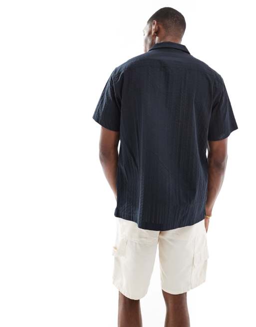 Jack & Jones Premium - Seersucker overhemd in zwart, deel van co-ord set, 4 van 4