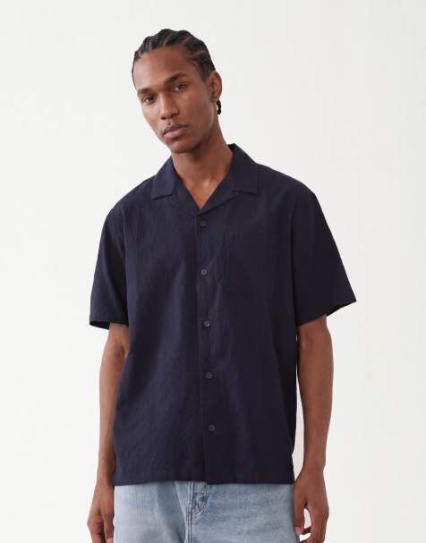 Jack & Jones - Premium seersucker overhemd met korte mouwen in marineblauw - view 1