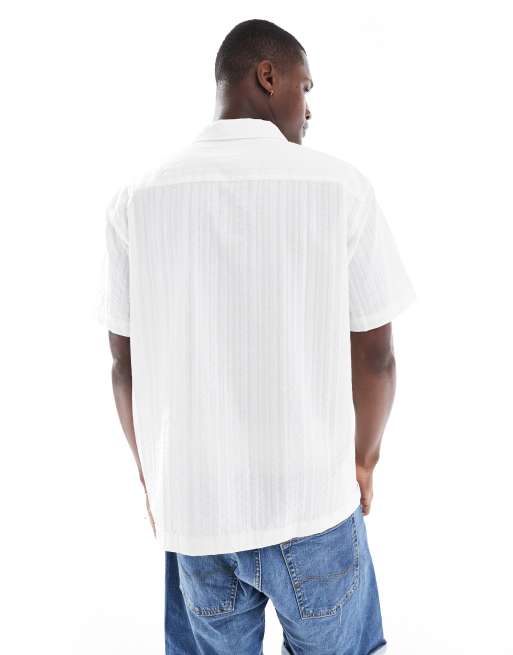 Jack & Jones Premium seersucker shirt in white, 4 of 4