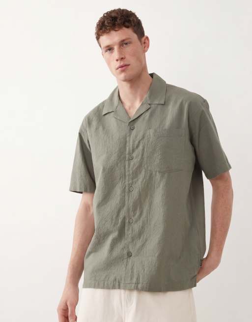 Jack & Jones Premium seersucker short sleeve shirt in smokey olive
