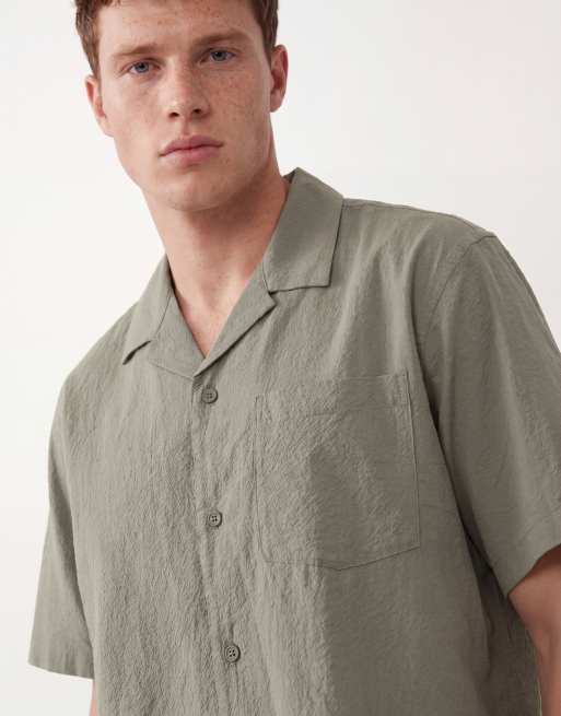Jack & Jones Premium seersucker short sleeve shirt in smokey olive, 3 of 5