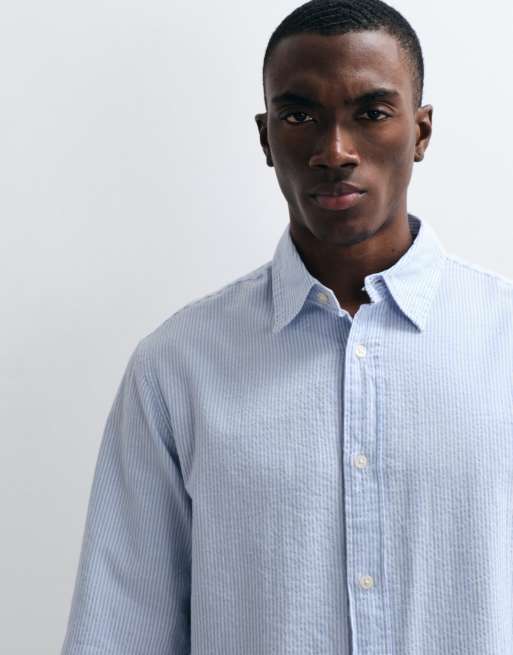 Jack & Jones Premium seersucker striped shirt in light blue, 2 of 5