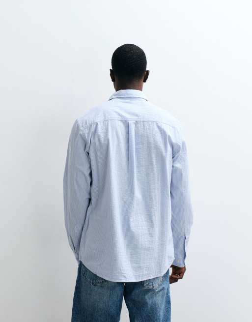 Jack & Jones Premium seersucker striped shirt in light blue, 3 of 5