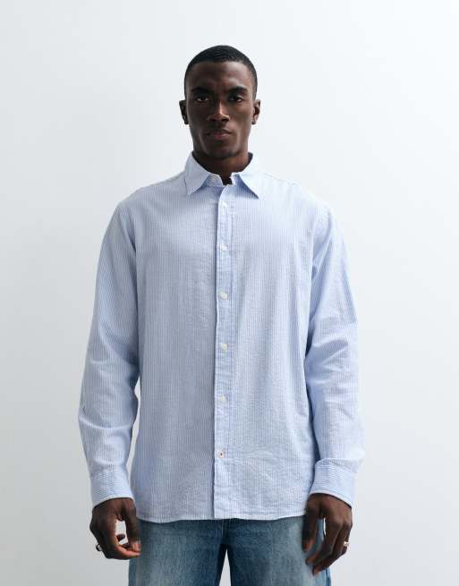 Jack & Jones Premium seersucker striped shirt in light blue, 5 of 5