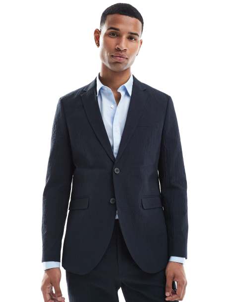 Jack & Jones Premium seersucker suit jacket in navy - view 1