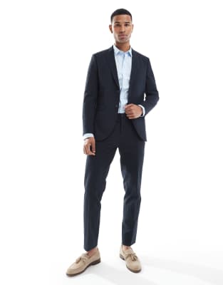 Jack & Jones Premium seersucker suit trousers in navy