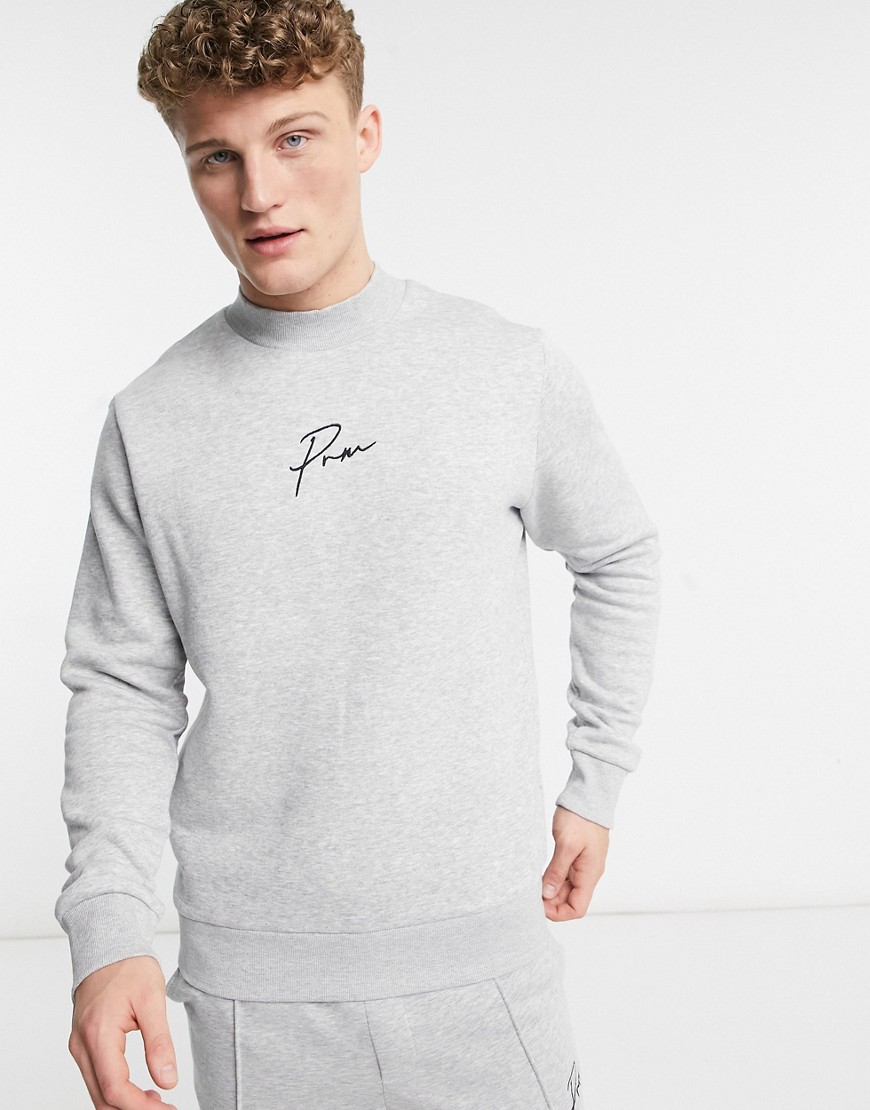 Jack & Jones Premium set chest logo sweatshirt with high neck in gray-Grey