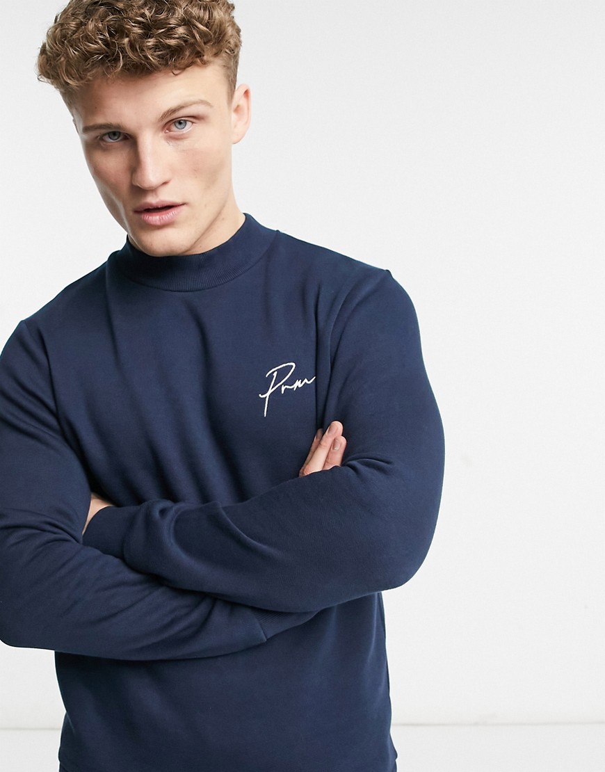 Jack & Jones Premium set chest logo sweatshirt with high neck in navy